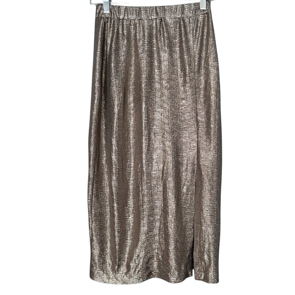 Anthropologie Hutch Textured Metallic Midi Shirt Women’s S Gold Party Slit NEW